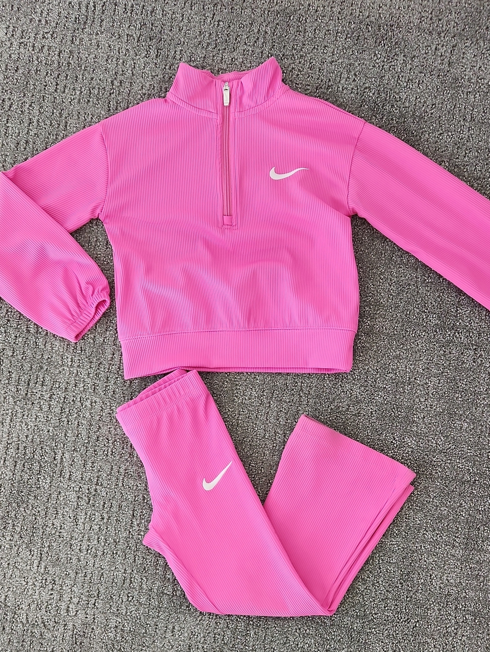 Nike Girls Pink Ribbed Quarter-Zip Top & Leggings Set Size 4/ 5